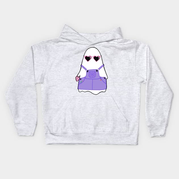 Trendy Ghoul in overalls and heart sunglasses Kids Hoodie by malaynab-artsy